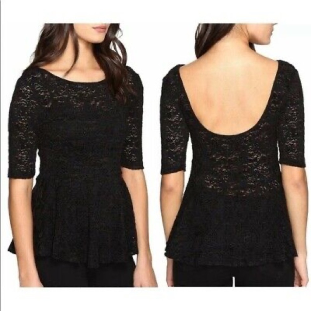 Free People Black Lace Peplum Top Size Medium